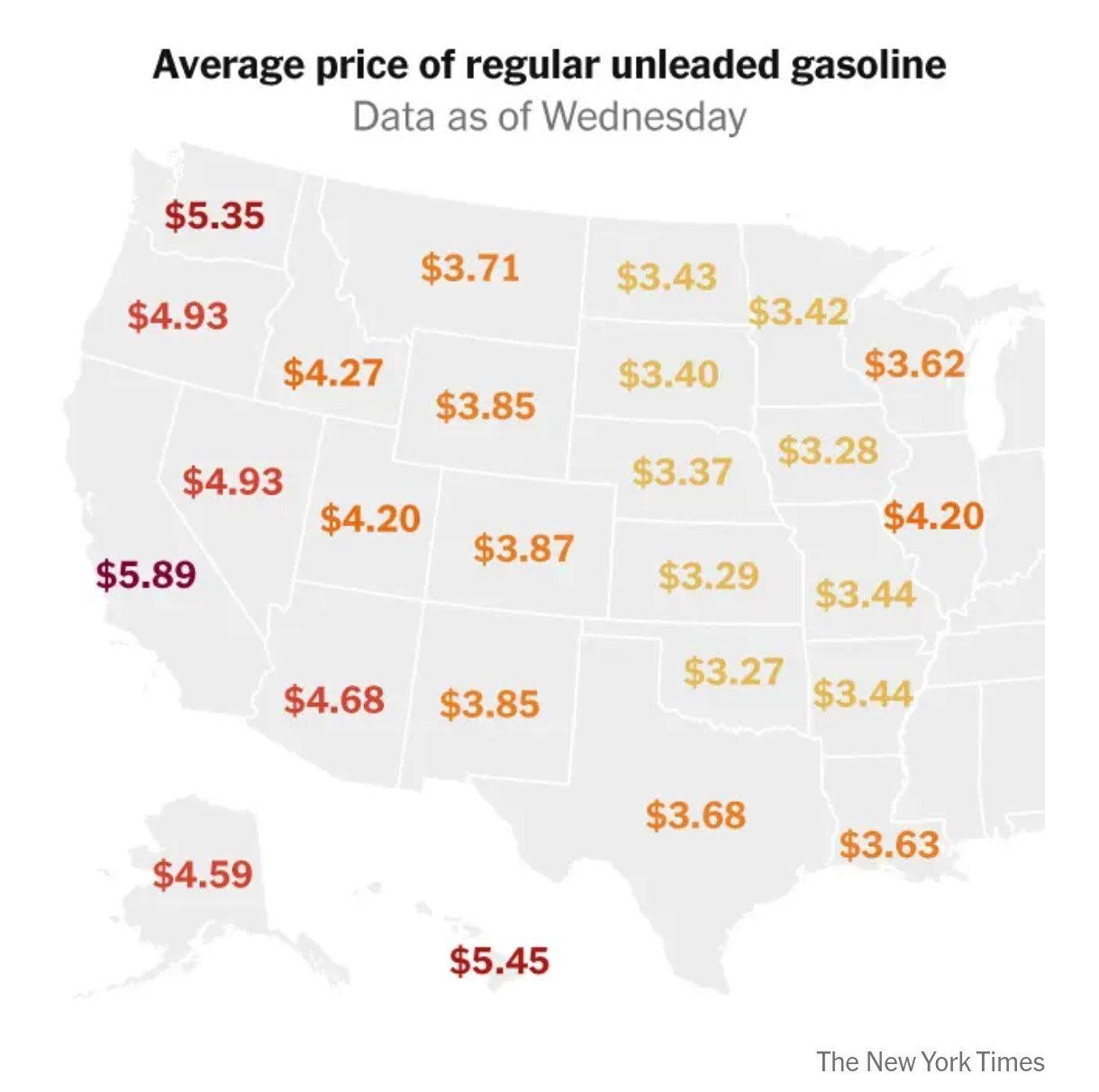 اینفوگرافیک/ قیمت بنزین در ایالت‌های مختلف آمریکا