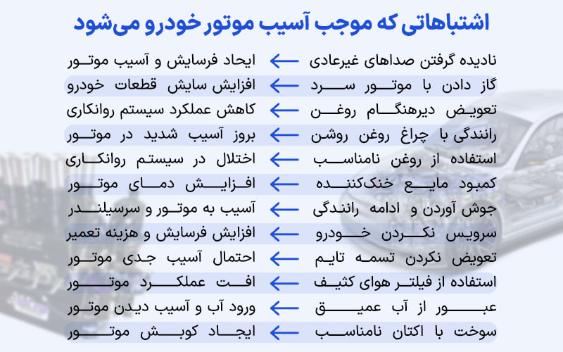 اشتباهاتی که می‌تواند به موتور خودرو آسیب بزند