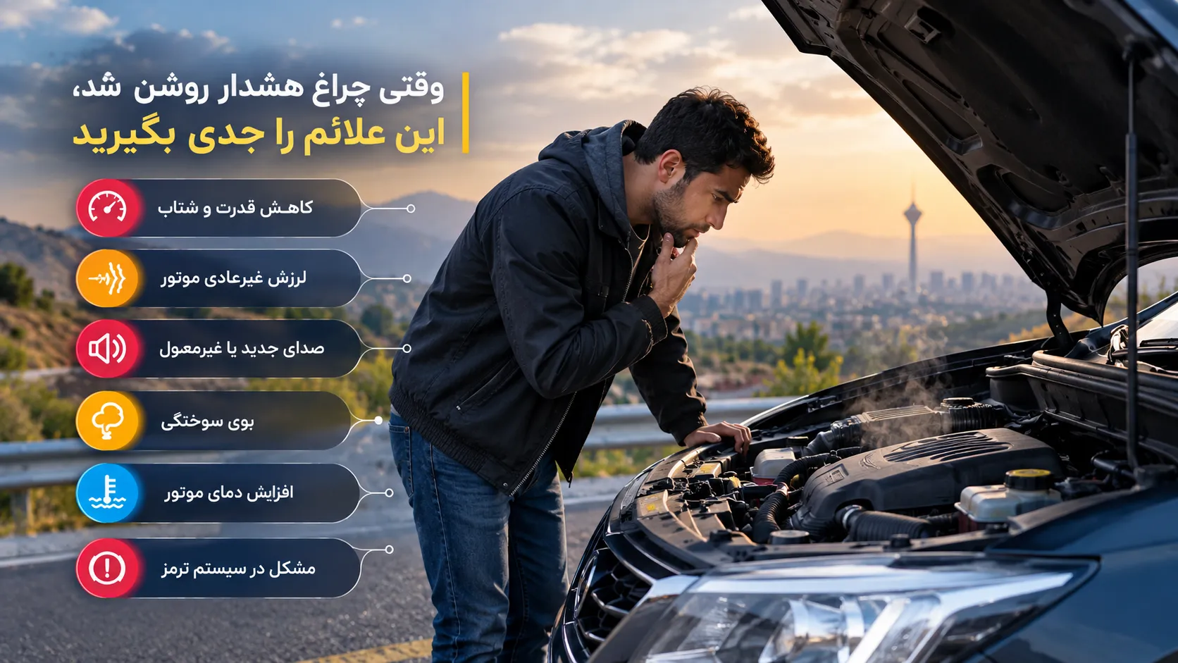 چراغ هشدار خودرو روشن شد؛ ادامه بدهیم یا توقف کنیم؟ راهنمای تشخیص خطر بررسی علائم خرابی خودرو پس از روشن شدن چراغ هشدار