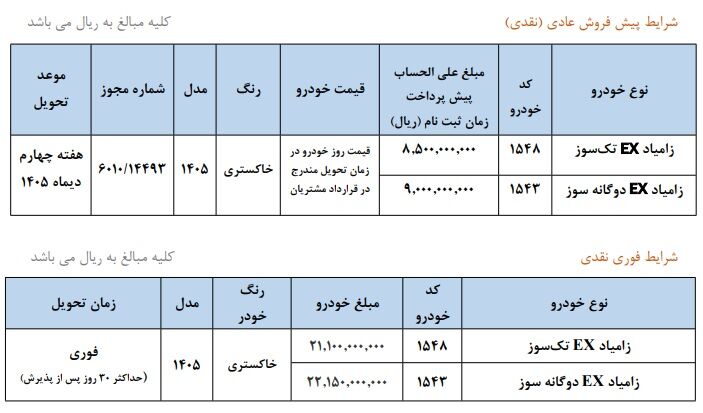 فروش فوری و پیش فروش زامیاد EX سایپا با قیمت جدید شرایط ثبتنام
