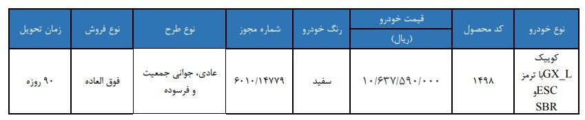 قیمت و شرایط فروش کوییک GX_L